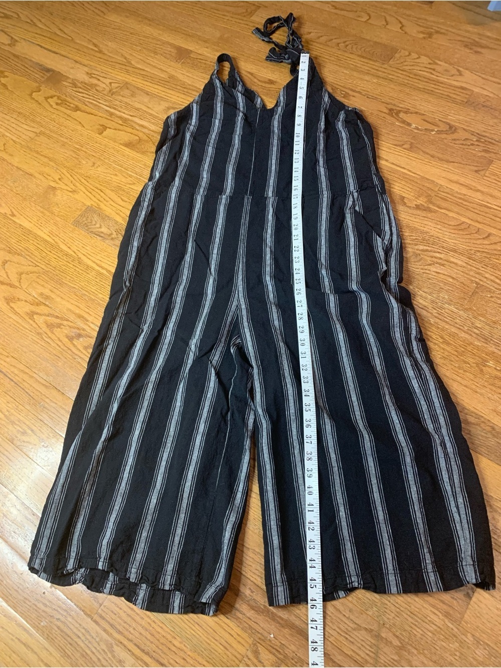 Joe Fresh Black & White Striped Wide Leg Jumpsuit - Linen Blend - Large - Picture 4 of 7